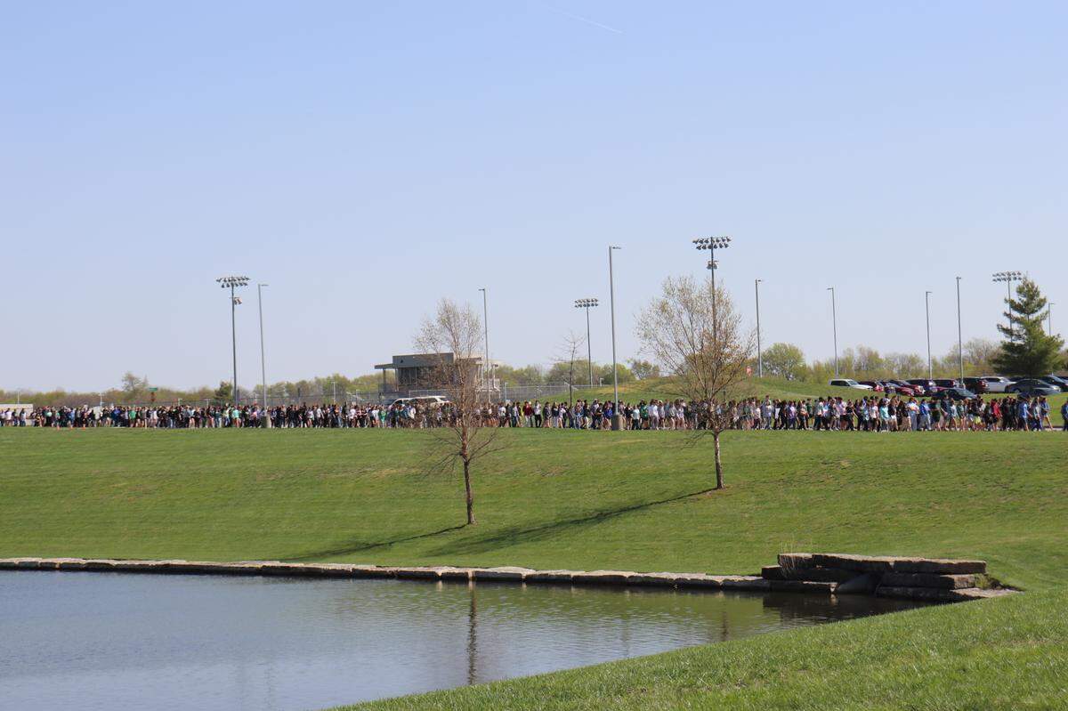 Student Fallyn Kowalski photographed the crowd Tuesday at Staley High School’s Unity Walk, held in honor of classmate Ralph Yarl, 16, who was shot in the head while attempting to pick up his siblings.