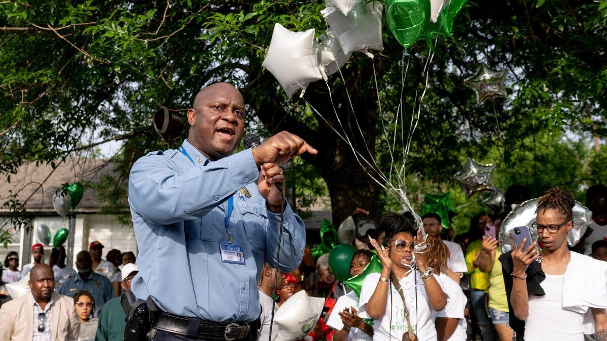 KCKPD Chief Karl Oakman spoke at a vigil in May for 6-year-old Sir’Antonio Brown promising who was gun downed outside his house. Kansas City, Kansas has seen 12 fewer homicides so far this year than last year.