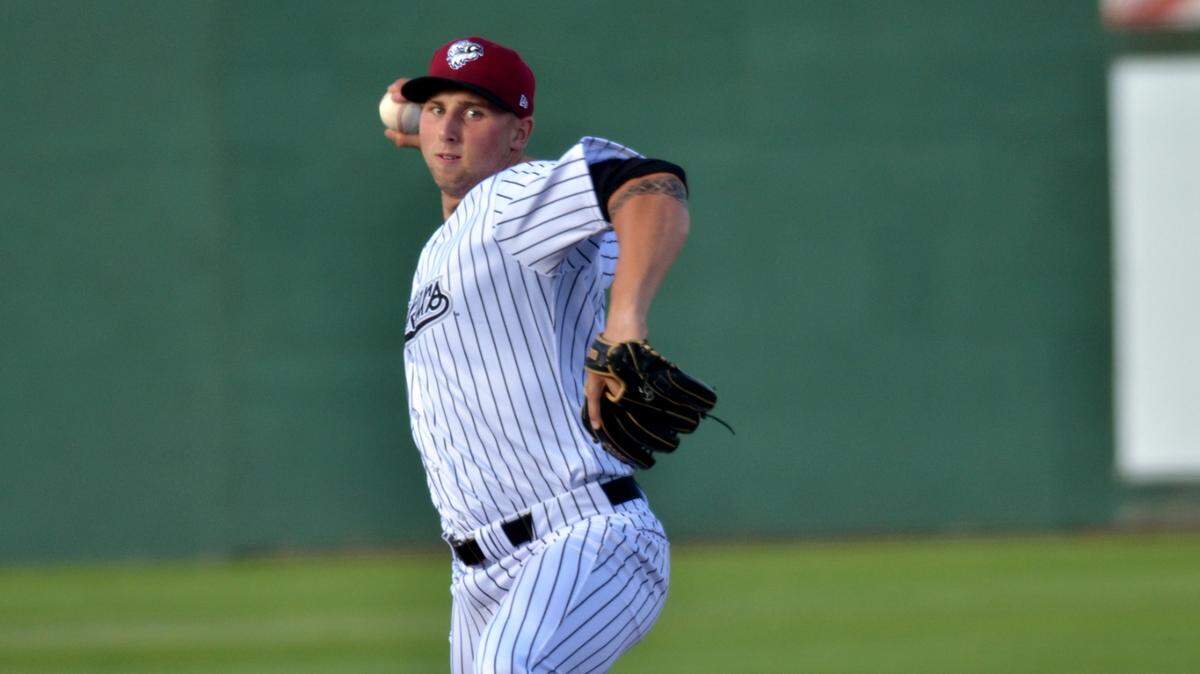 Kansas City Royals pitching prospect Alec Marsh throws a pitch for the Idaho Falls Chukars during the 2019 Minor League Baseball season.
