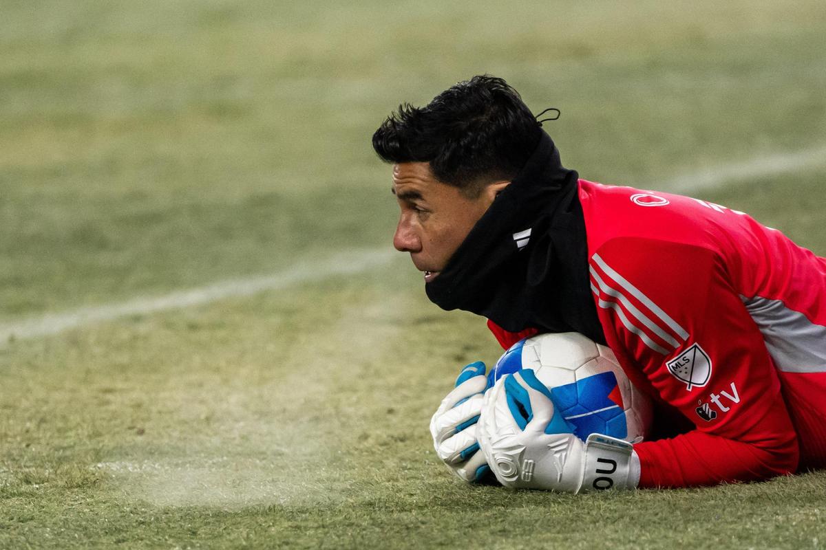 Inter Miami CF goalkeeper Oscar Ustari exhales after a save in the second half of the Concacaf Champions Cup match of Sporting KC vs. Inter Miami CF on Wednesday, Feb. 19, 2025, at Sporting Park. Sporting KC lost to Miami 0-1.