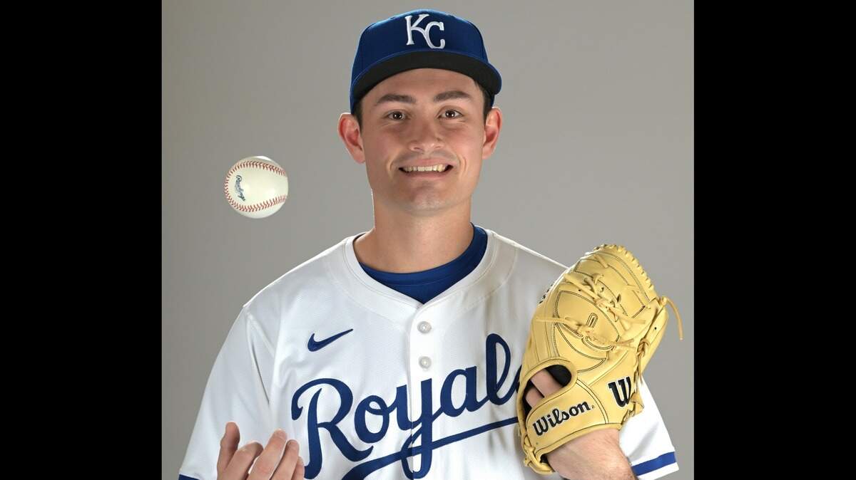 Right-handed pitcher Anthony Simonelli is experiencing his first spring training with the Kansas City Royals. This media day photo was taken in February 2025.