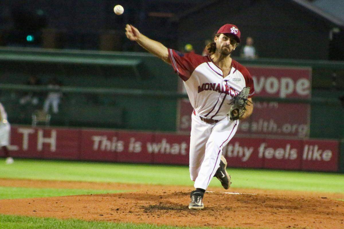 Miller Hogan, an Overland Park native, threw six innings for the Monarchs on Wednesday, allowing three runs, two earned, on seven hits. He struck out eight.