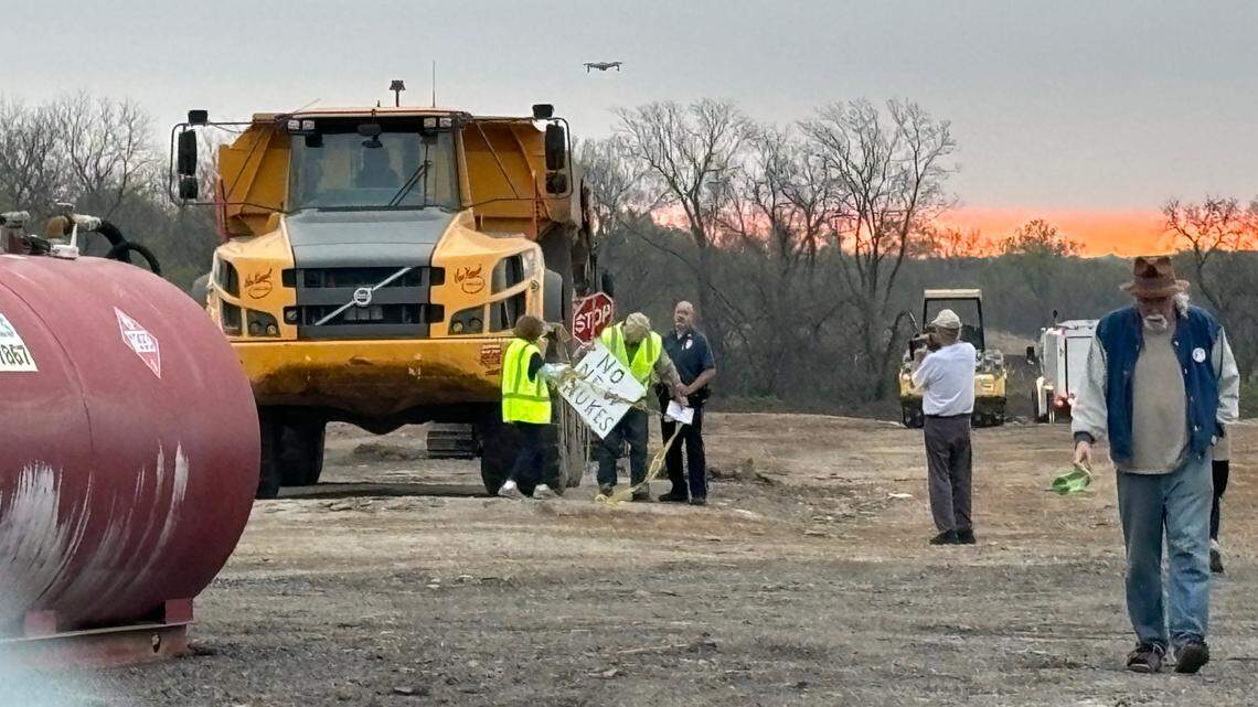 Several people were handcuffed at the National Nuclear Security Administration’s plant in south Kansas City on Monday, April 15, 2024. They argued against the facility’s creation of parts for U.S. nuclear weapons. 
