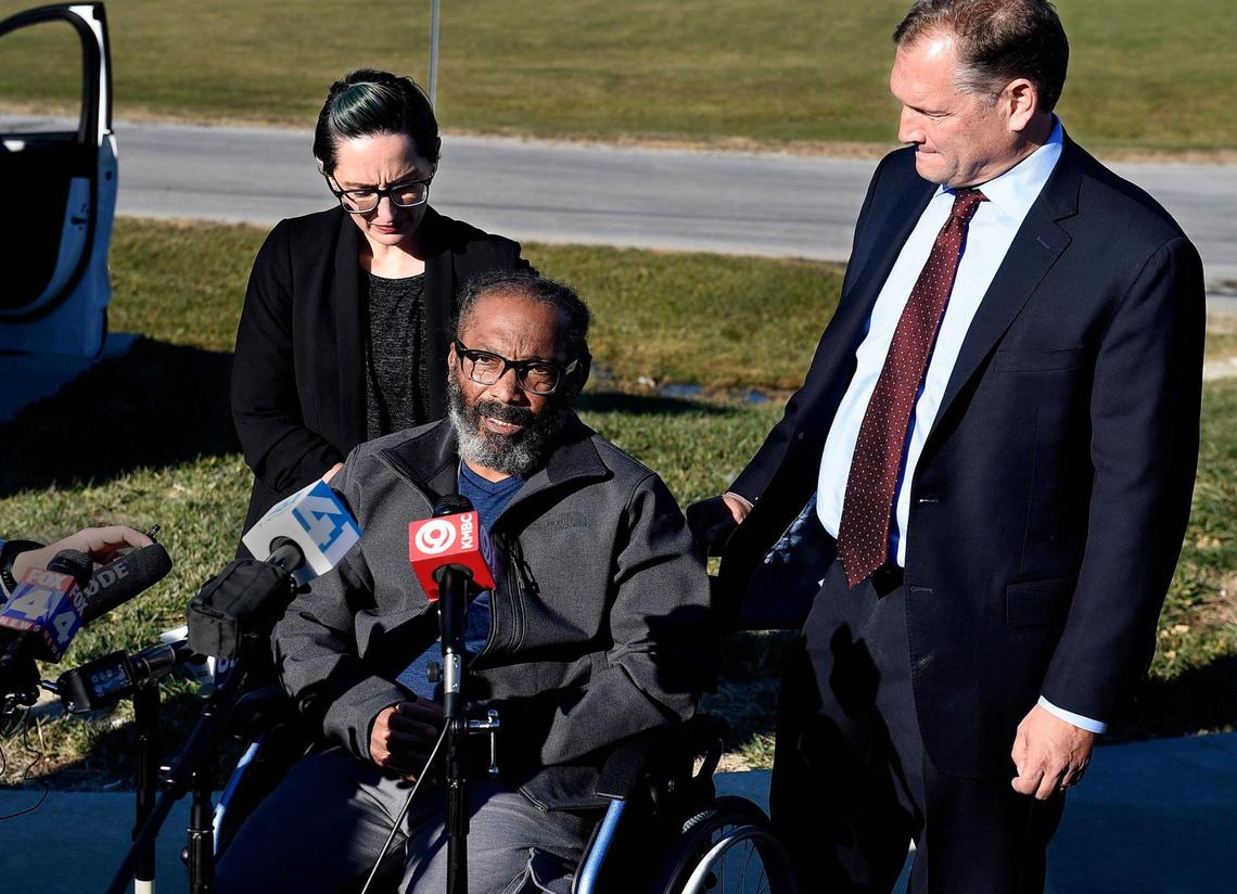 Kevin Strickland spoke to the media after his release Tuesday from prison in Cameron, Mo. A judge on Tuesday granted Jackson County prosecutors’ motion to exonerate Kevin Strickland in a 1978 triple murder and ordered his immediate release, confirming that Strickland suffered one of the longest wrongful convictions in U.S. history. Judge James Welsh, a retired appeals court judge, granted the motion filed by Prosecutor Jean Peters Baker — the first of its kind under a new Missouri law — that sought to exonerate Strickland, now 62. Since he was sentenced to prison in June 1979, Strickland has spent more than 42 years and 4 months behind bars — or 15,487 days.