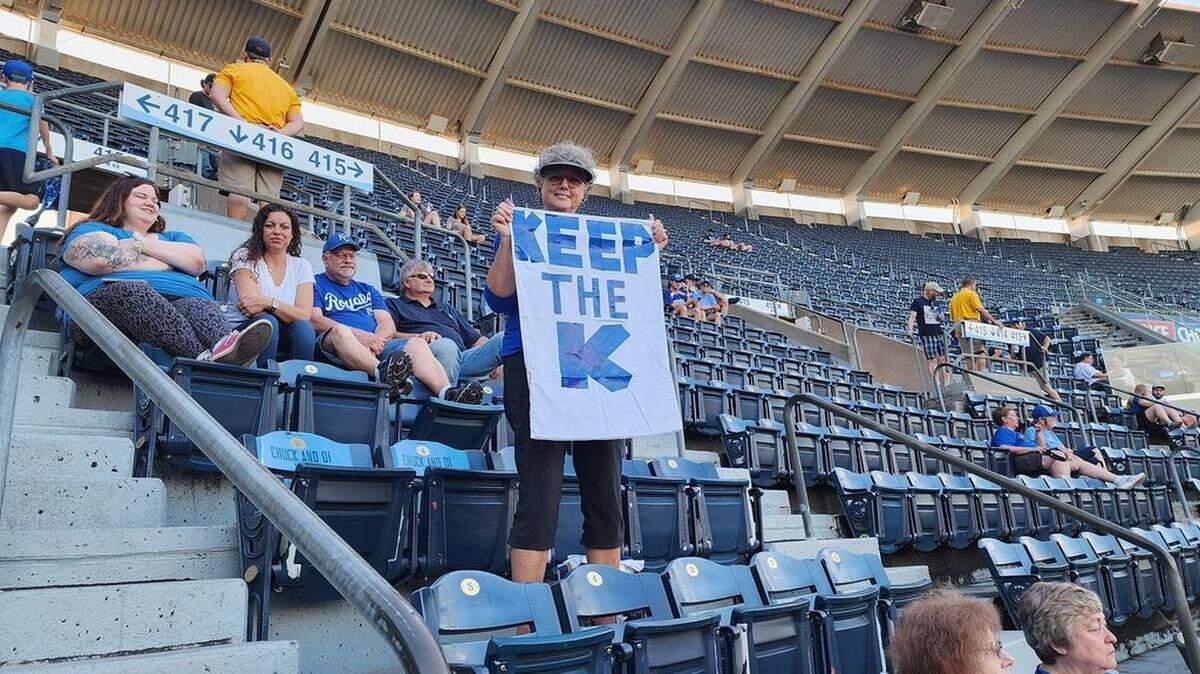 Royals season-ticket holder Di Lambert Lupton let her feelings be known about where she stands on the stadium issue at games this past season.