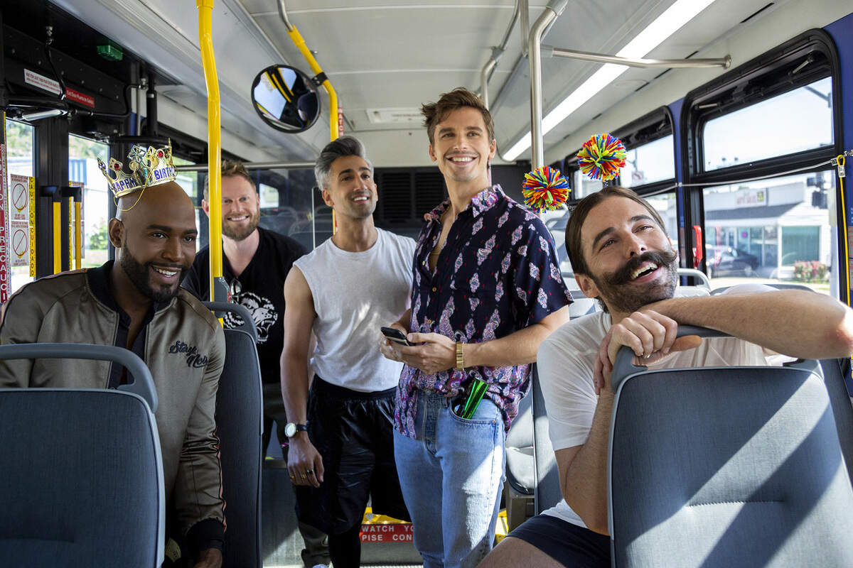 The Fab Five of “Queer Eye” are, from left, Karamo Brown, Bobby Berk, Tan France, Antoni Porowski and Jonathan Van Ness.