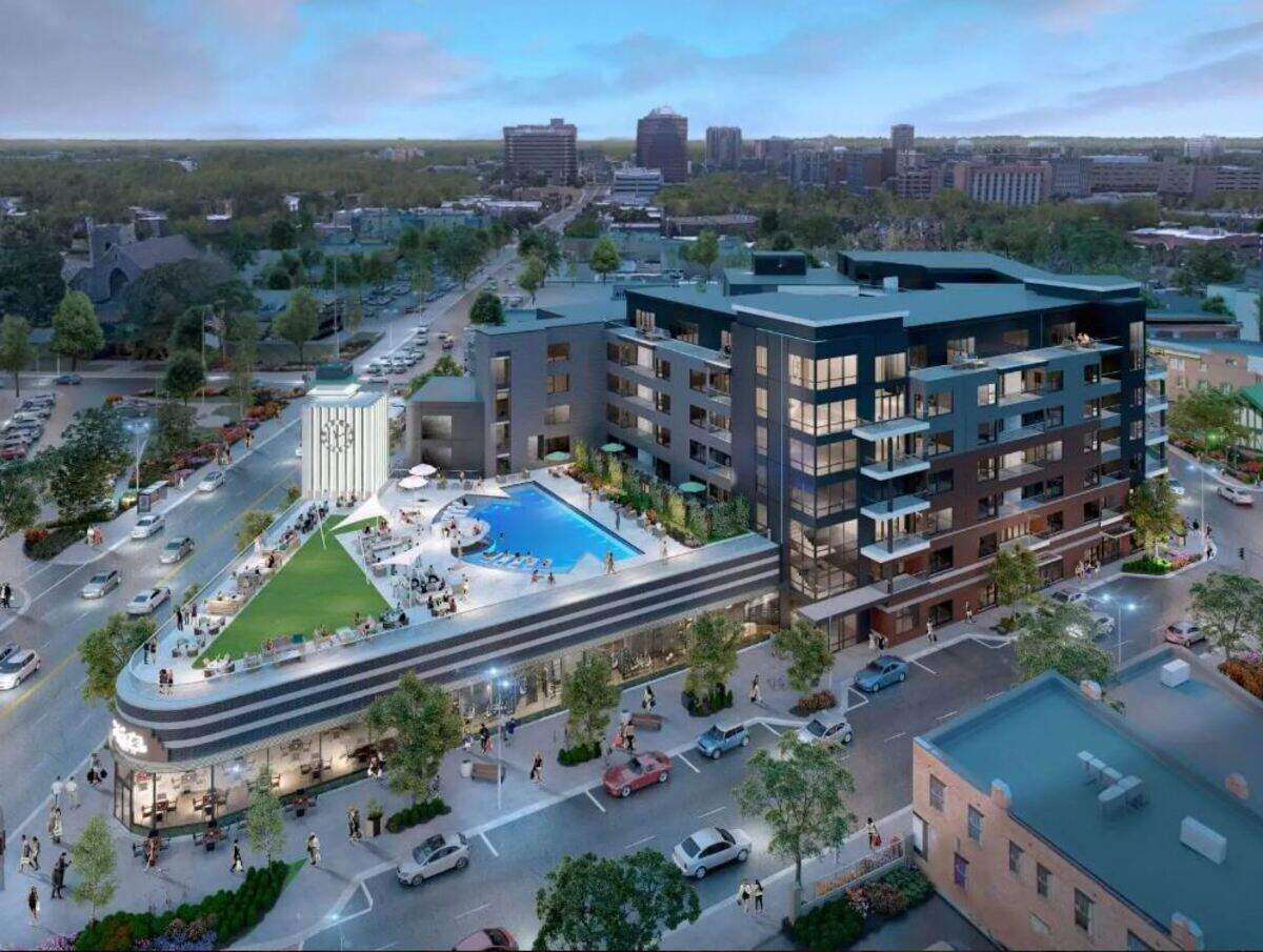 This screengrab from Lux Living’s website shows plans for the redevelopment of the former Katz Drug Store building in Midtown Kansas City.
