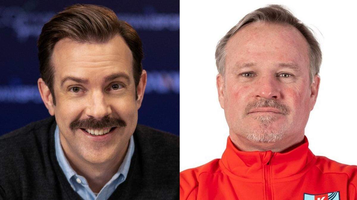 Actor Jason Sudeikis, left, and KC Current coach Matt Potter.
