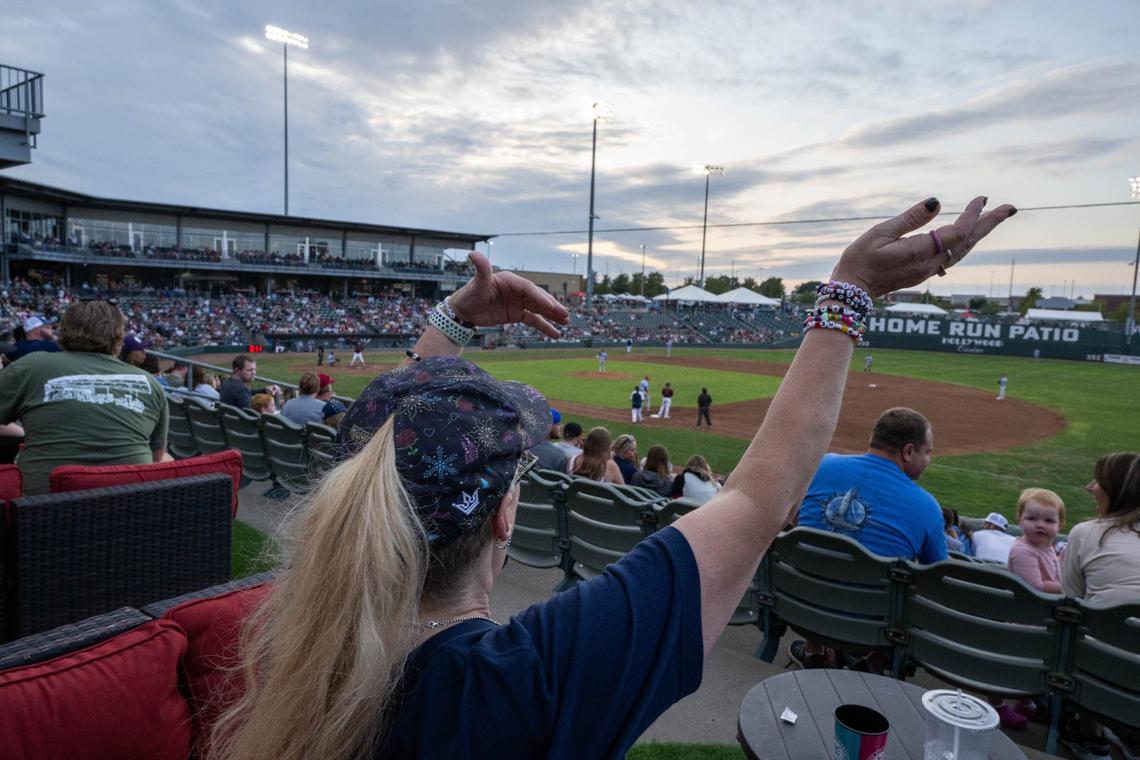 The stands at Legends Field were packed with Taylor Swift fans who hoped to win tickets being given away to an Eras Tour show in Indiana.