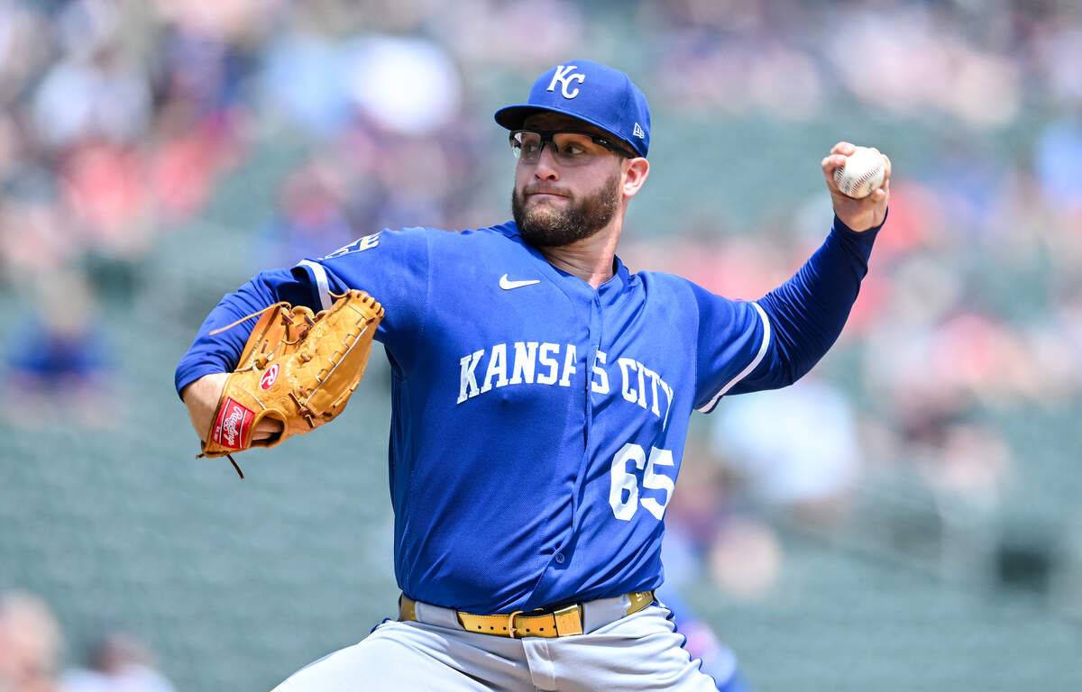 Noah Cameron #65 of the Kansas City Royals pitches against the Minnesota Twins during the first inning of the game at Target Field on June 7, 2026 in Minneapolis, Minnesota.