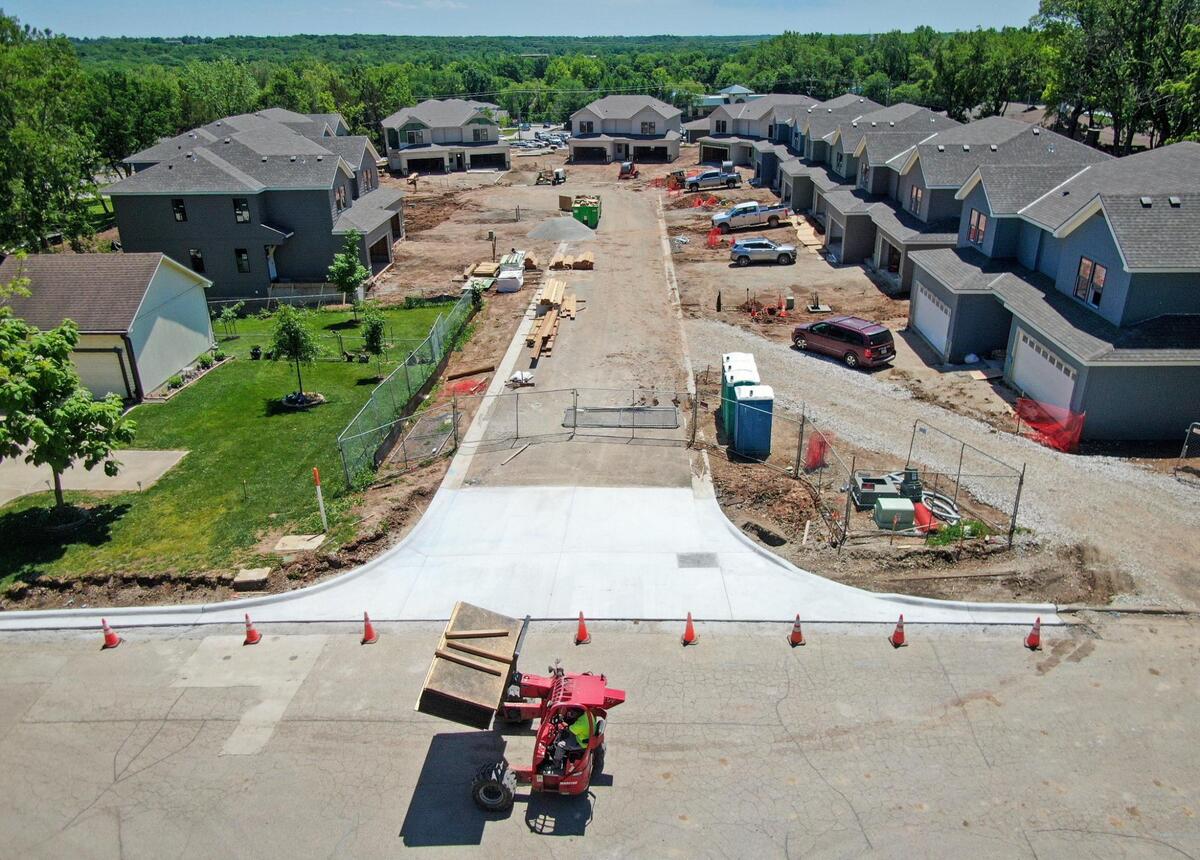 Construction continues at the Anderson Estates Duplex Development on Thursday, May 21, 2025, at 33475 W. 85th St., in De Soto, Kansas. The complex by Prairie Field Development, features 10 duplex buildings with a total of 20 units.