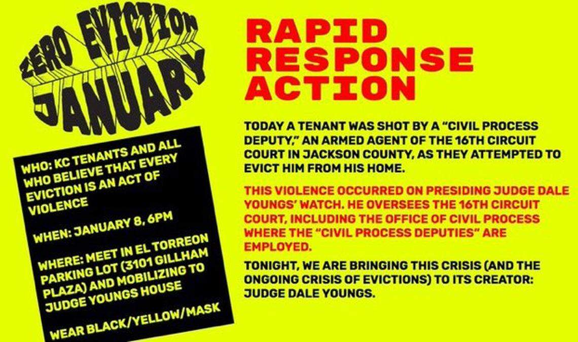 A flyer for a KC Tenants protest last January at the home of J. Dale Youngs, presiding judge of the 16th Circuit Court.