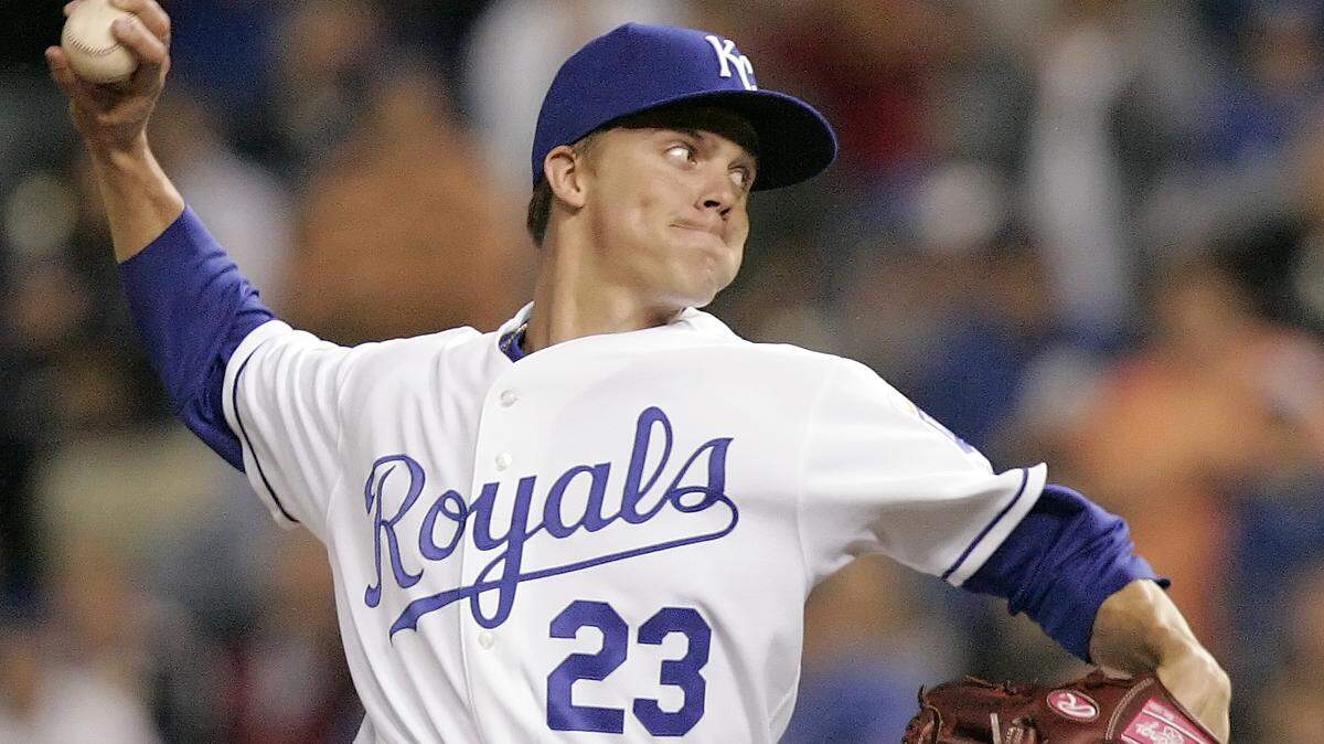 FILE-In this June 29, 2007 file photo,Kansas City Royals pitcher Zack Greinke throws in the ninth inning of a baseball game against the Chicago White Sox in Kansas City, Mo. Greinke was traded to the Milwaukee Brewers Sunday Dec. 19, 2010. The Royals will receive Odorizzi, shortstop Alcides Escobar, outfielder Lorenzo Cain and another player from the Brewers. Cain’s agent, Joshua Kusnick, confirmed on his Twitter account that his client is going to Kansas City and indicated that another client, minor league pitcher Jeremy Jeffress, could become the additional player. The Brewers also are expected to get shortstop Yuniesky Betancourt from the Royals. (AP Photo/Dick Whipple,File)
