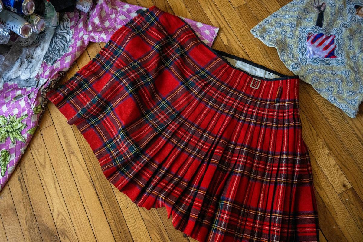 A kilt worn by musician A$AP Rocky in a music video the rapper filmed in Kansas City is showcased among a collection of clothing designs made by Johnson.