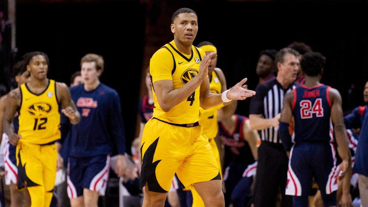 Missouri’s Javon Pickett applauds during a timeout against Mississippi on Feb. 12 in Columbia. Mizzou beat Ole Miss 74-68.