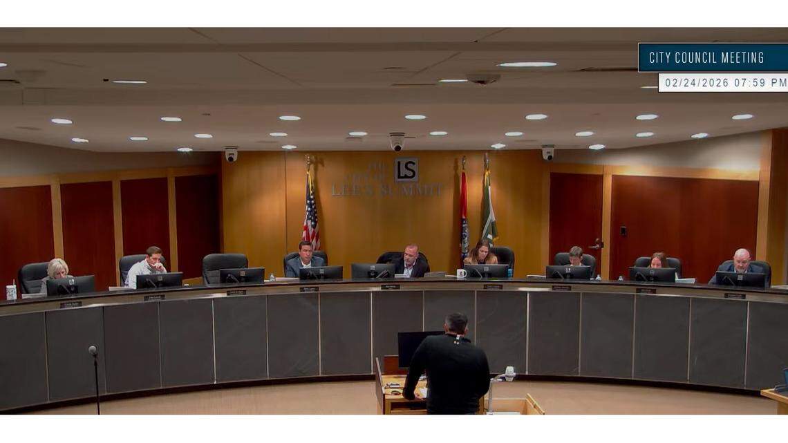 A screen capture from the recording of the Feb. 24 Lee’s Summit City Council meeting shows City Council candidate Zak Al-Shawish speaking.