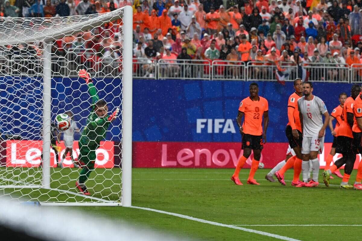 Tunisia forward Hazem Mastouri (9) scored the first Tunisian goal of the match, but they are still down 1-2 against Netherlands in the FIFA World Cup group-stage soccer match at Kansas City (Arrowhead) Stadium in Kansas City on Thursday, June 25, 2026.
