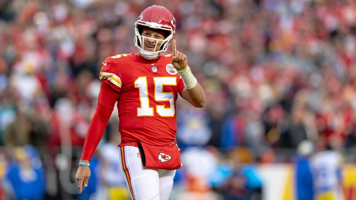 Kansas City Chiefs quarterback Patrick Mahomes (15) gestures to an official during an NFL football game against the Los Angeles Rams at Arrowhead Stadium on Sunday, Nov. 27, 2022 in Kansas City.