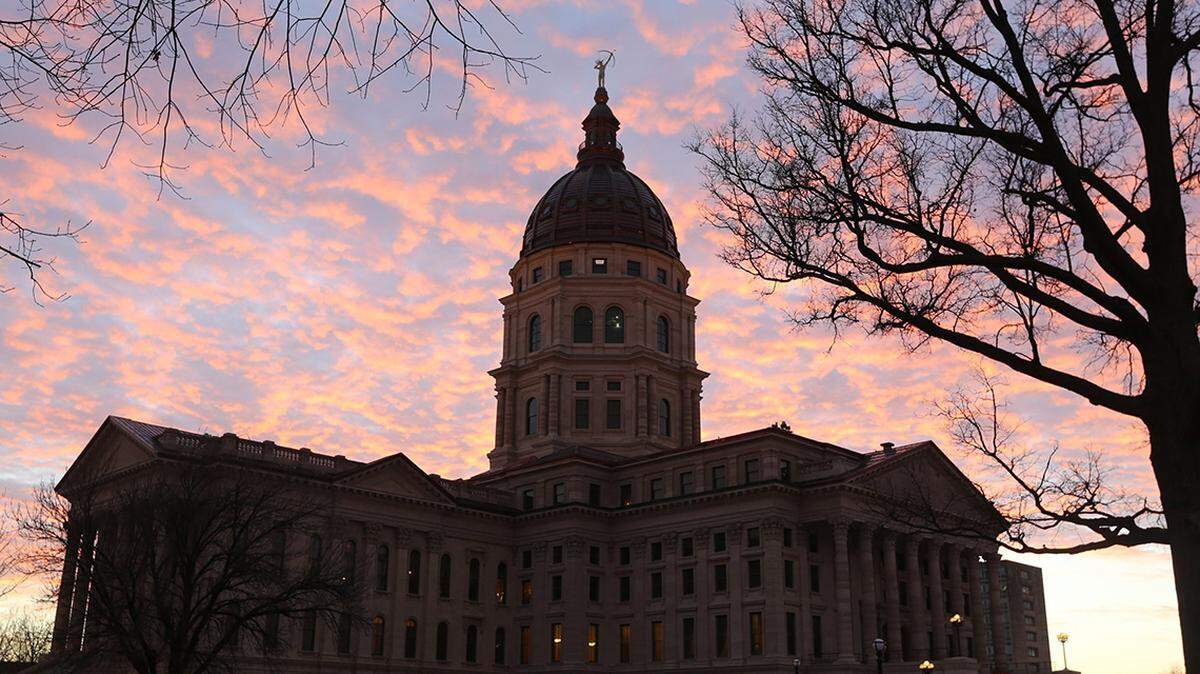 The restored Kansas Statehouse at sunset. (January 22, 2014)