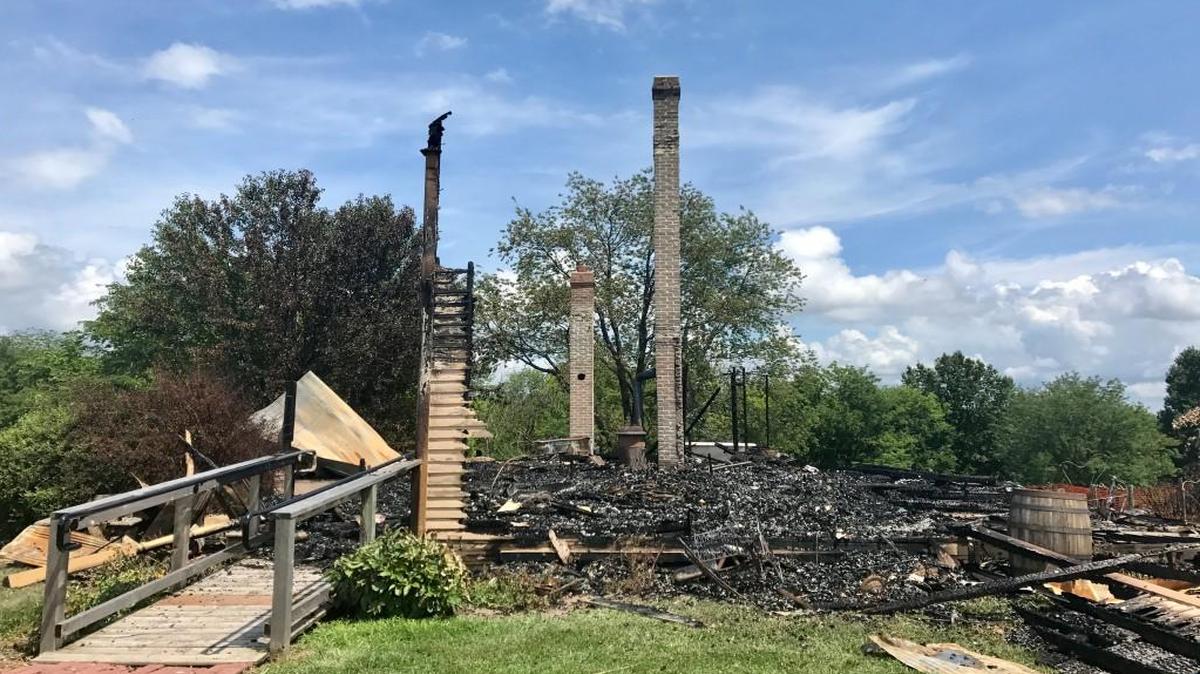 The site of the Stollings House on July 27, 2017, following a fire that consumed the entire building.