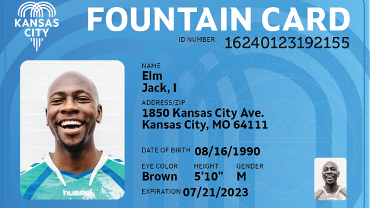 A sample fountain card is seen. This municipal ID, which launched on Jan. 2, 2024, is intended to help Kansas City residents access city services.