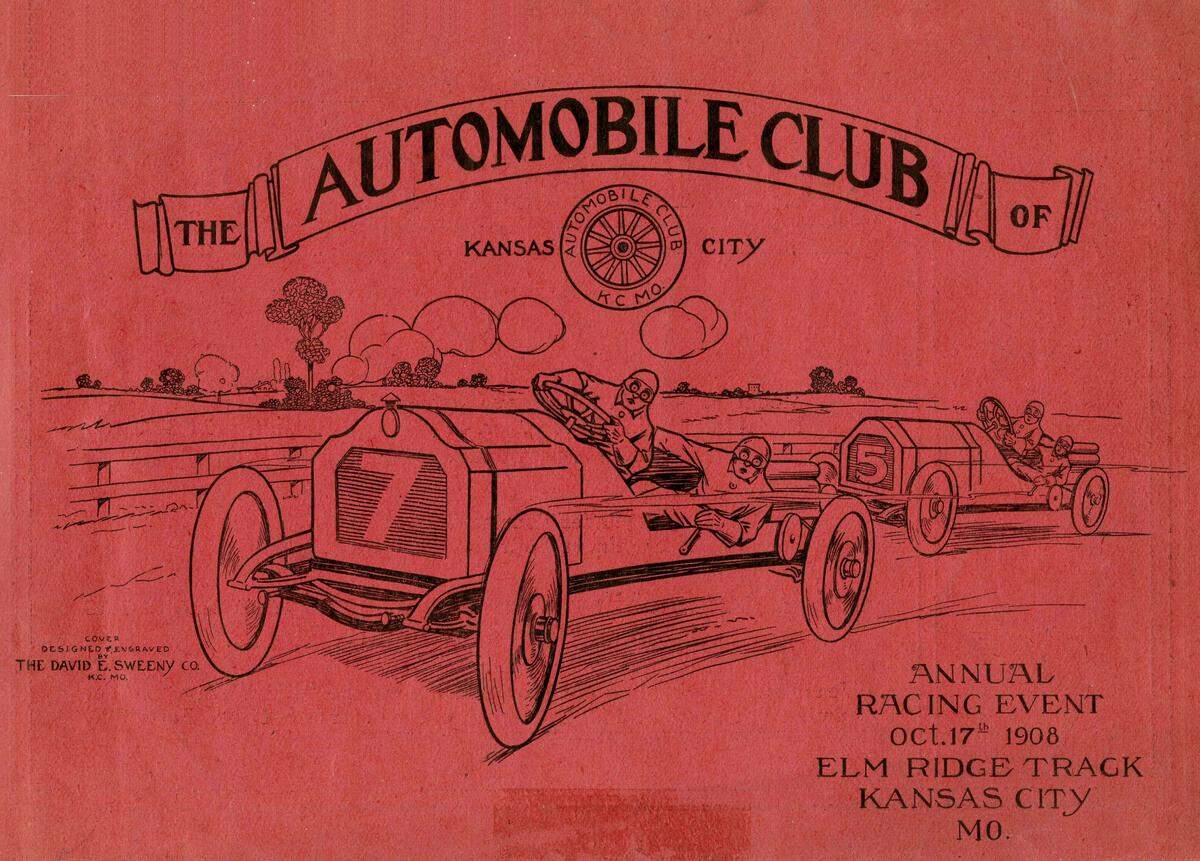Cover of a race program published by the Kansas City Automobile Club, 1908. 
