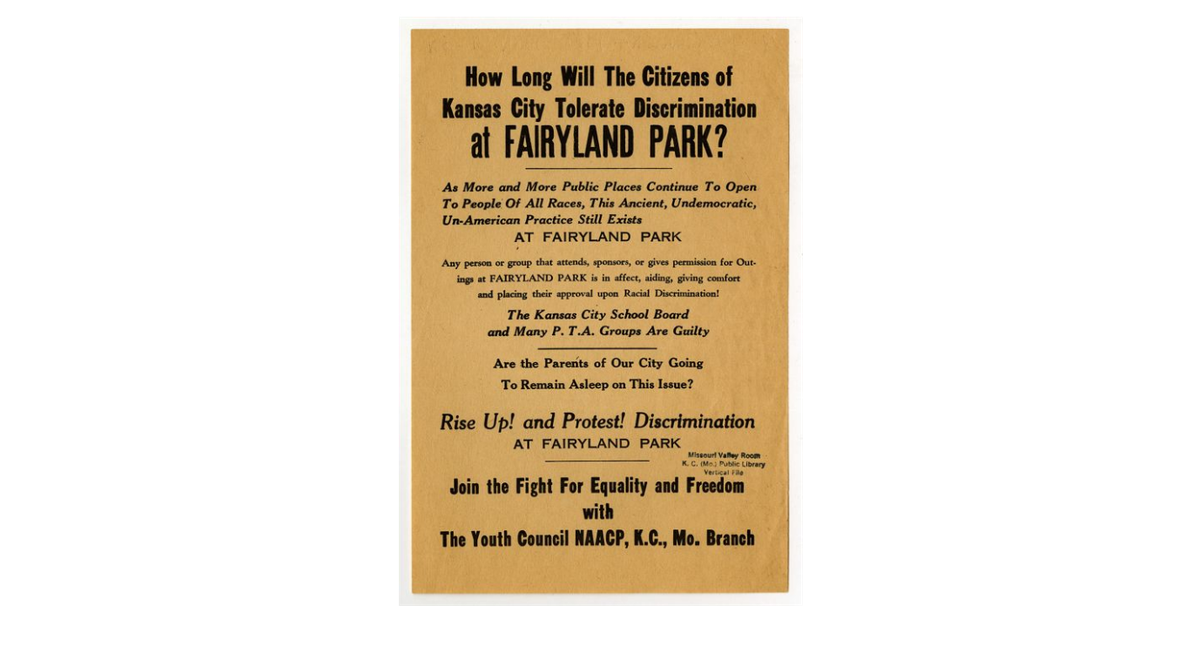 A flyer publicized protests at Fairyland in the early 1960s.