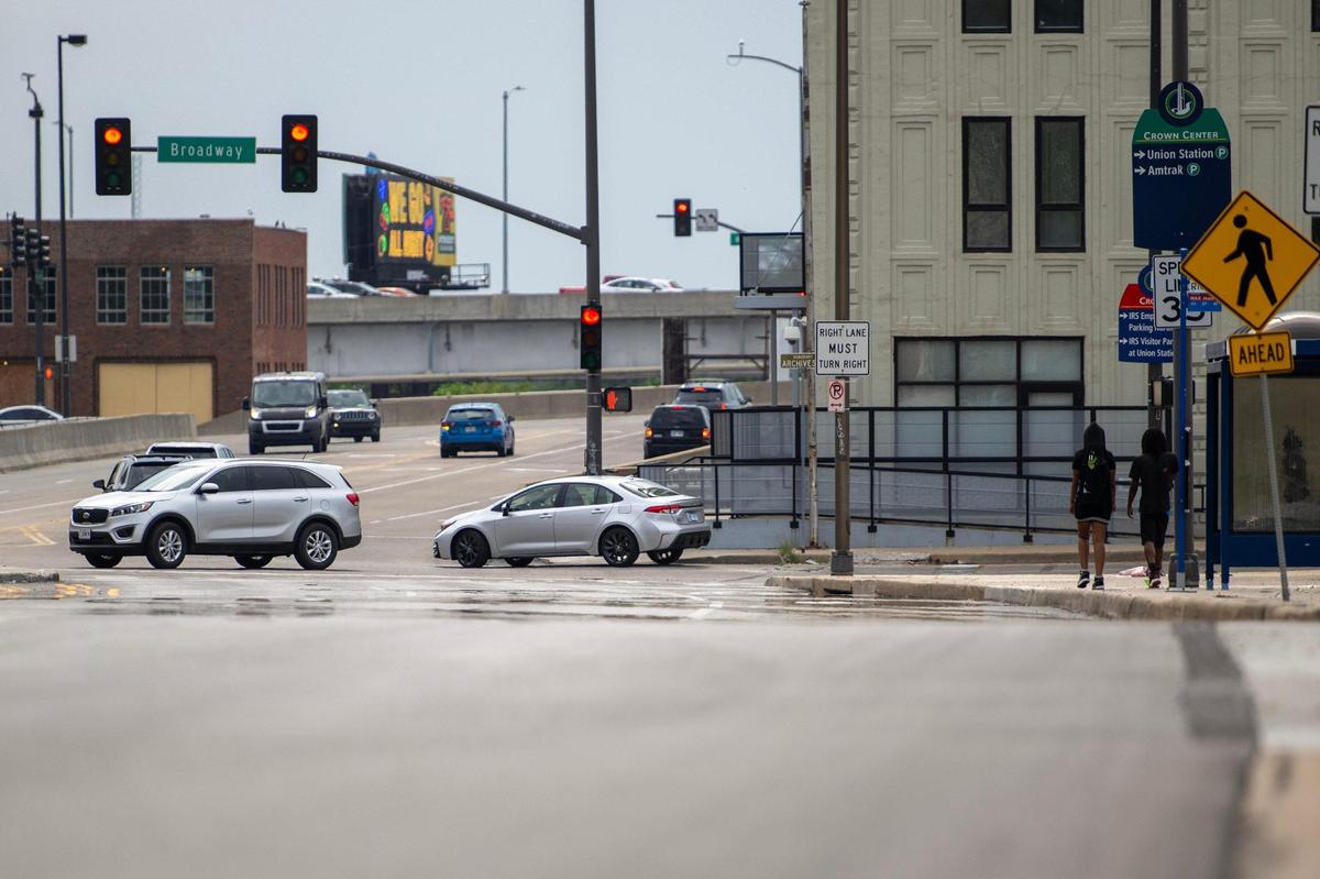 Mirages are seen along West Pershing Road on Tuesday, July 25, 2023, in Kansas City.