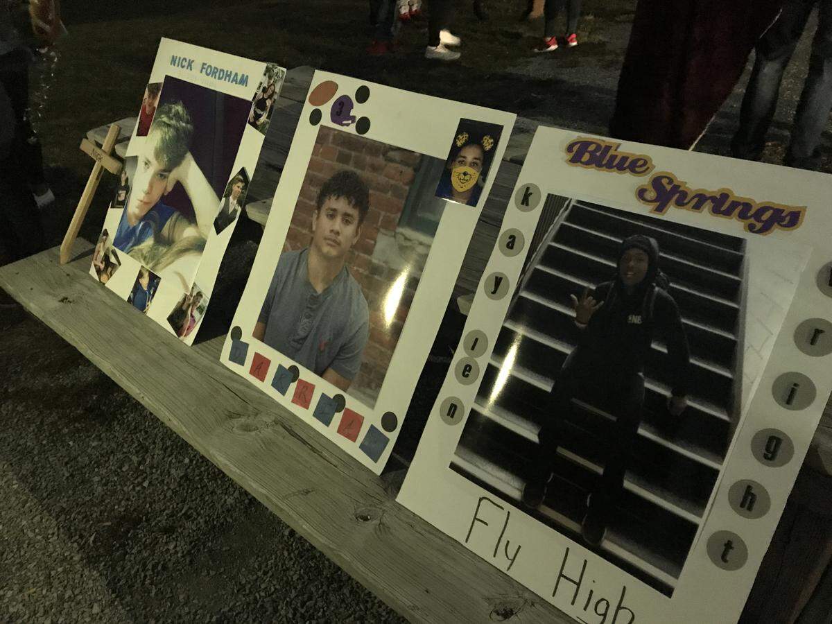 Photo collages stood as memorials to Nicholas Fordham, Darrian Warmack and Kaylen Wright.