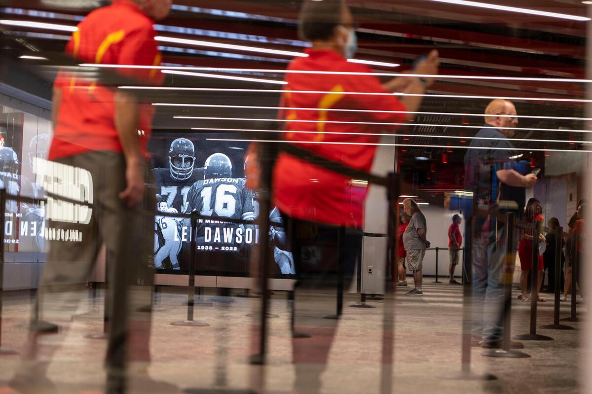 Kansas City Chiefs fans visited the Len Dawson memorial tribute on Thursday, Sep. 1, 2022, at Arrowhead Stadium.