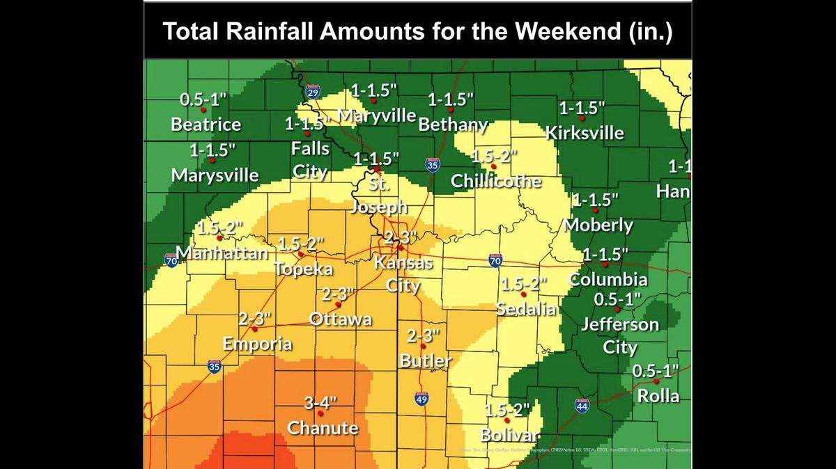Multiple rounds of showers and thunderstorms are expected Saturday through Tuesday as a “wet pattern is setting up for this weekend into early next week,” the National Weather Service said. Widespread rainfall of one to three inches of rain is possible. Some areas could see higher amounts.