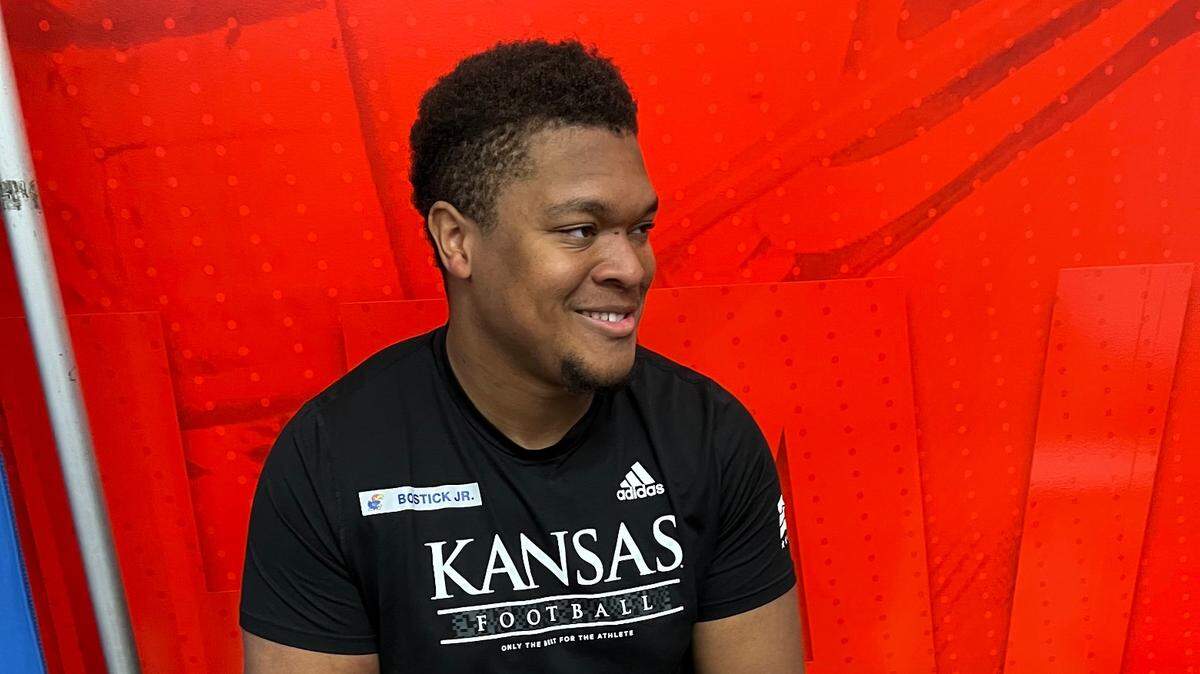 Earl Bostick Jr. is beginning his sixth year with the Kansas football program. He’s considered an NFL prospect on the offensive line.