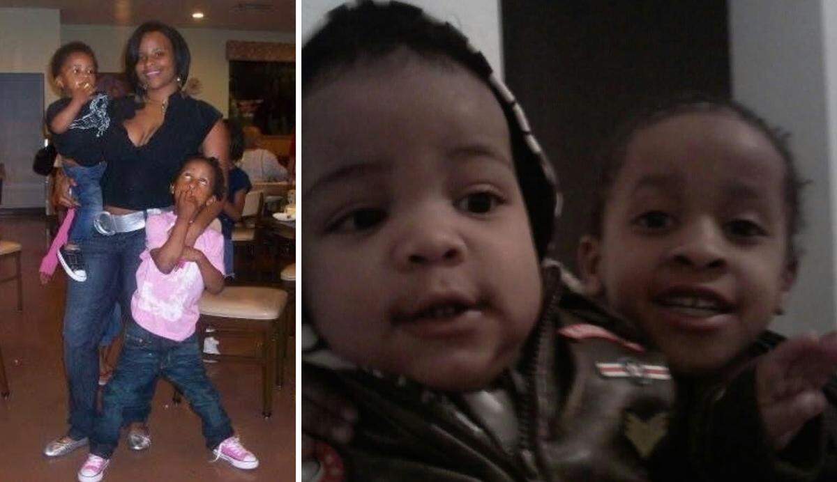 Chinara Meeks holds her son Rashaad, who was 18 months old when he was killed by a bullet shot into her car. His brother, standing in front of her, is Mizzou receiver Kevin Coleman, who also is with Rashaad in the image at right.