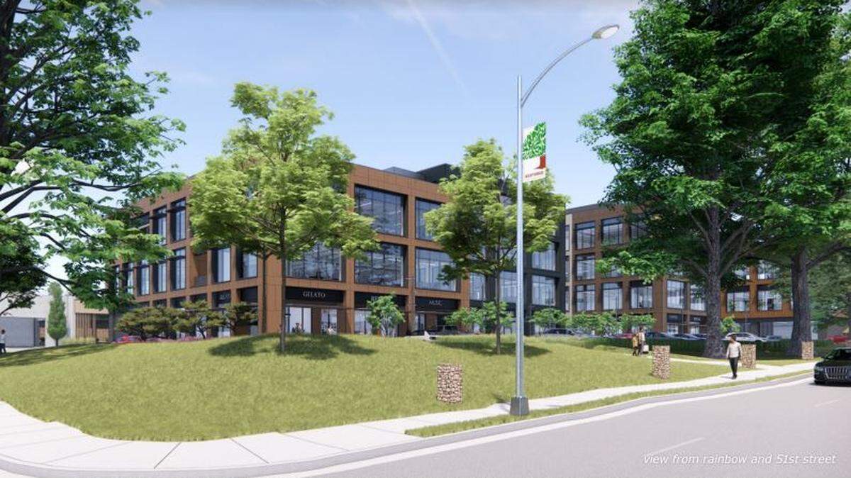 A rendering of the Karbank office and retail development proposed for Westwood, at Rainbow Boulevard and 51st Street.
