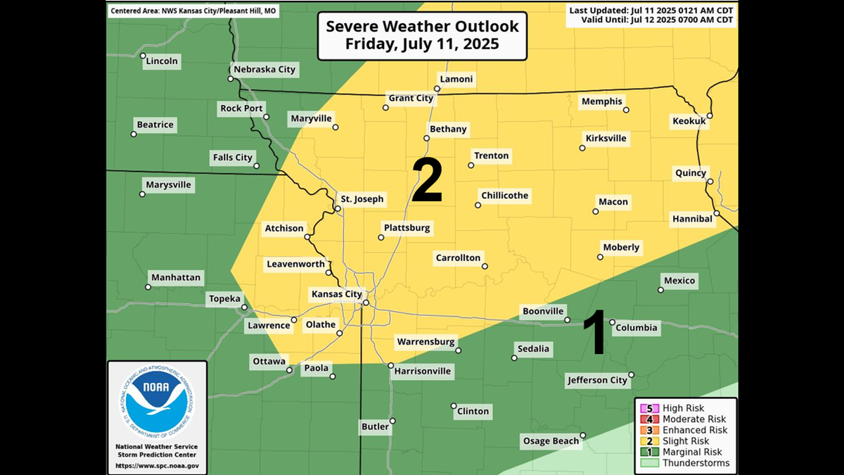 The NOAA Storm Prediction Center places the Kansas City metro under a slight risk for severe weather Friday.