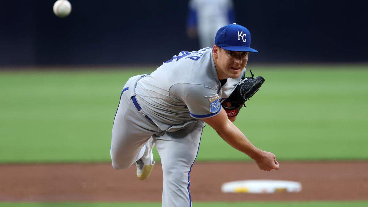 Kansas City Royals starting pitcher Brad Keller (56) throws a pitch during the second inning against the San Diego Padres at Petco Park on May 15, 2023.