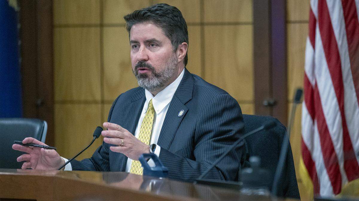 Mayor Eric Mikkelson speaks during the Prairie Village City Council meeting as officials weigh new ordinance language regarding exotic pets on Monday, Jan. 5, 2025. A resident is seeking to keep her pet spider monkey.