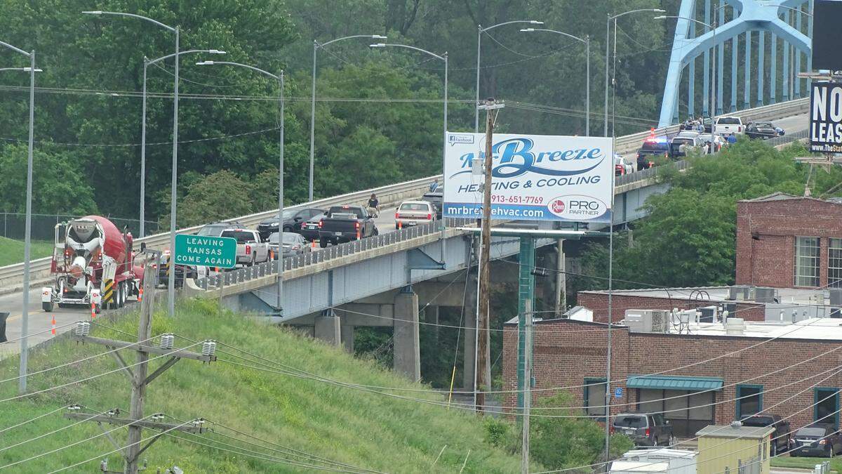 A bystander took photos of the scene Wednesday on the Centennial Bridge, where a shooting was reported to Leavenworth police. The bridge connects Leavenworth, Kansas, to Platte County over the Missouri River.