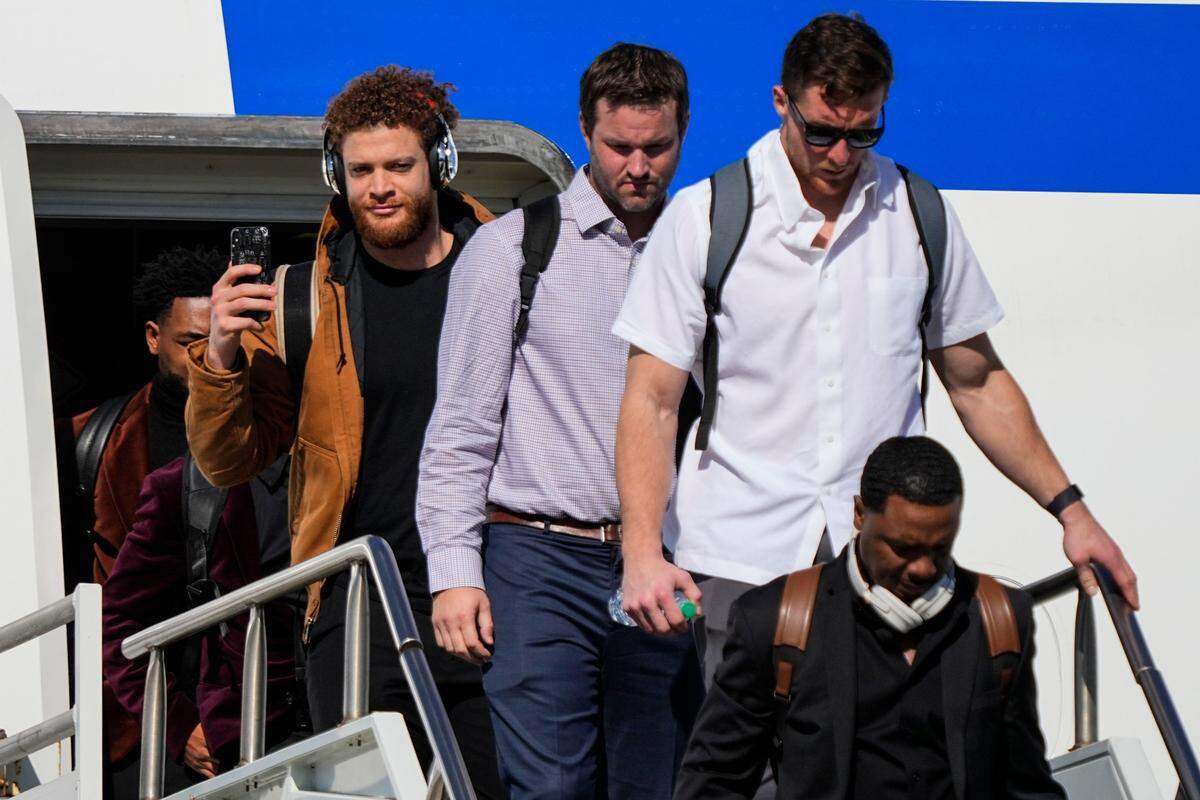 The Kansas City Chiefs team arrives ahead of Super Bowl 57, Sunday, Feb. 5, 2023, in Phoenix. The Kansas City Chiefs will play the Philadelphia Eagles on Sunday.