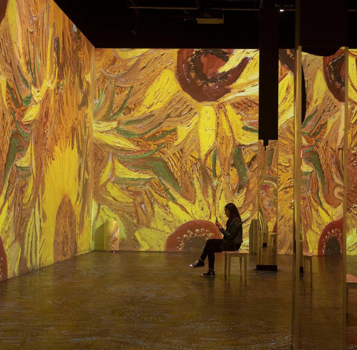 Visitors to the “Immersive Van Gogh” exhibit were able to study the detail in painter Vincent Van Gogh’s work up close in projected images that surround them Thursday during the exhibit’s opening at the Zona Rosa shopping district. The opening of the display was delayed several times but is now open and in Kansas City until July 4.