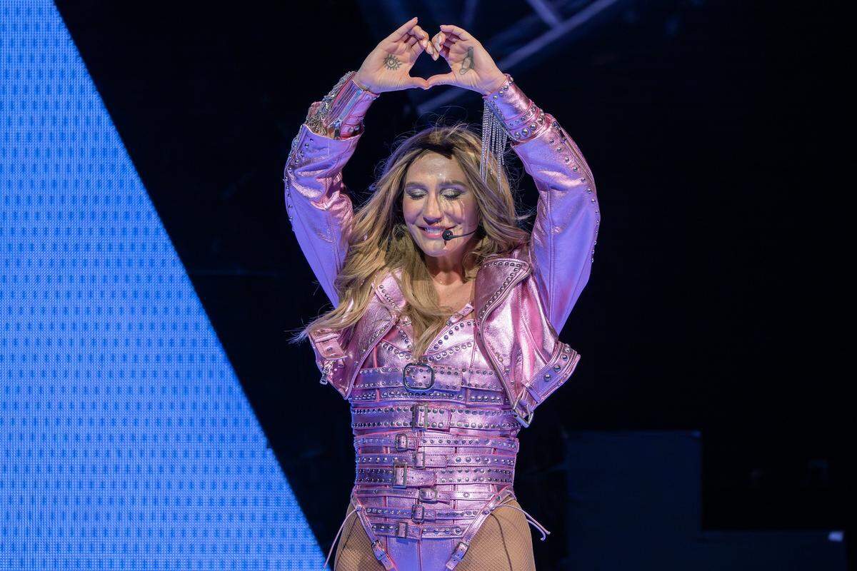 Singer Kesha performs the song “Die Young” during her Freedom Tour at the Morton Amphitheater on Wednesday, June 3, 2026, in Riverside.