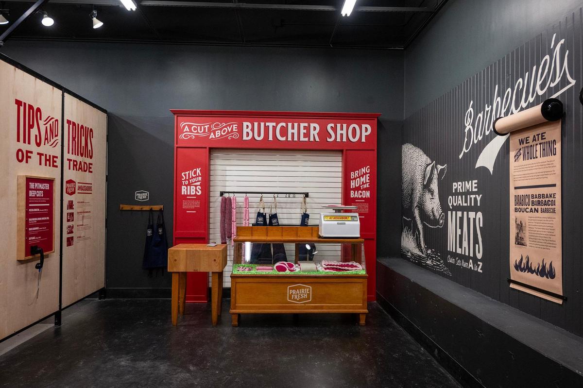 An exhibit on meats commonly used for barbecue is seen at the Museum of BBQ.