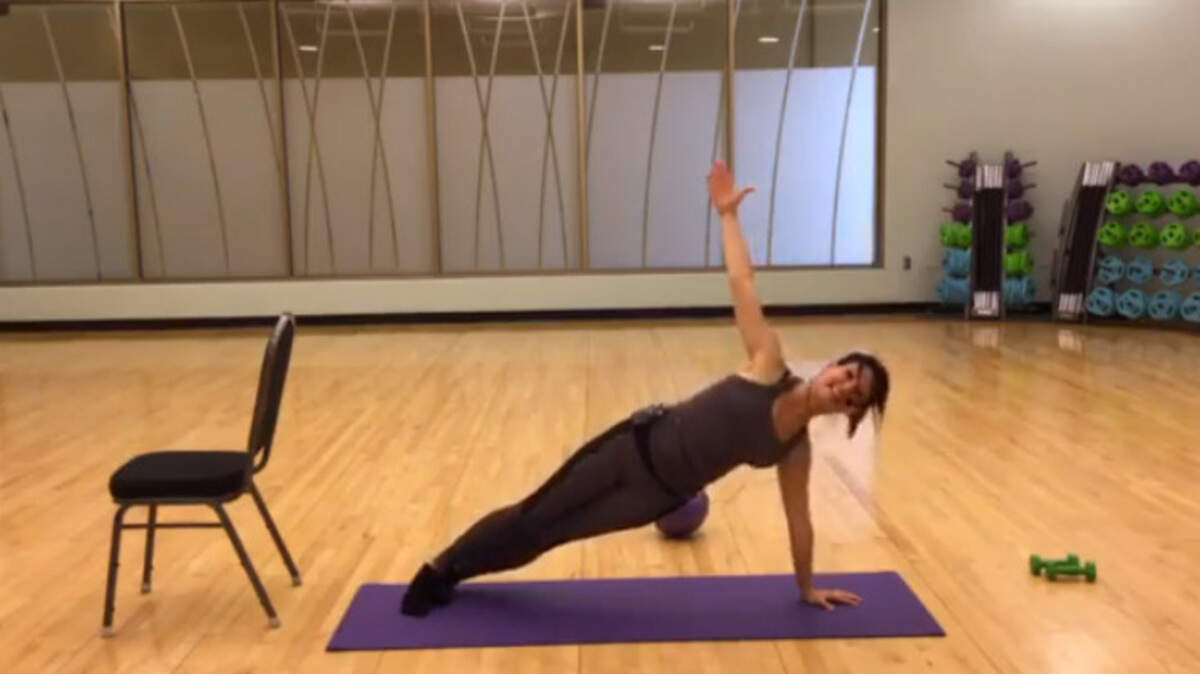 Jeanette Wilson leads an exercise class for the Olathe Community Center via Facebook video.