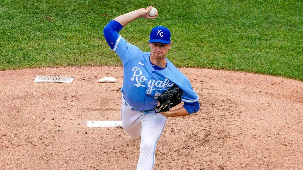 Brady Singer delivers a pitch during Sunday afternoon’s Royals home game against the Tampa Bay Rays. Singer shutout the visitors for seven innings.