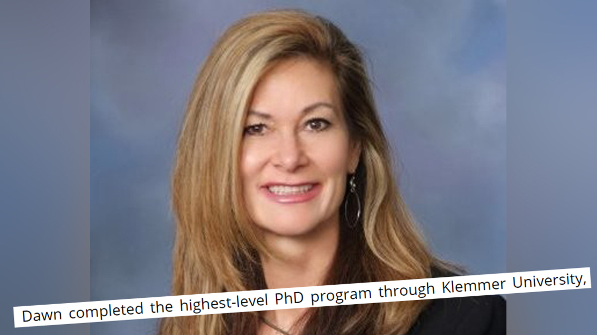 Dawn Cramer’s company biography claimed she had a “highest-level Ph.D.” from Klemmer Coaching Academy, which isn’t a university, and has never offered a Ph.D.