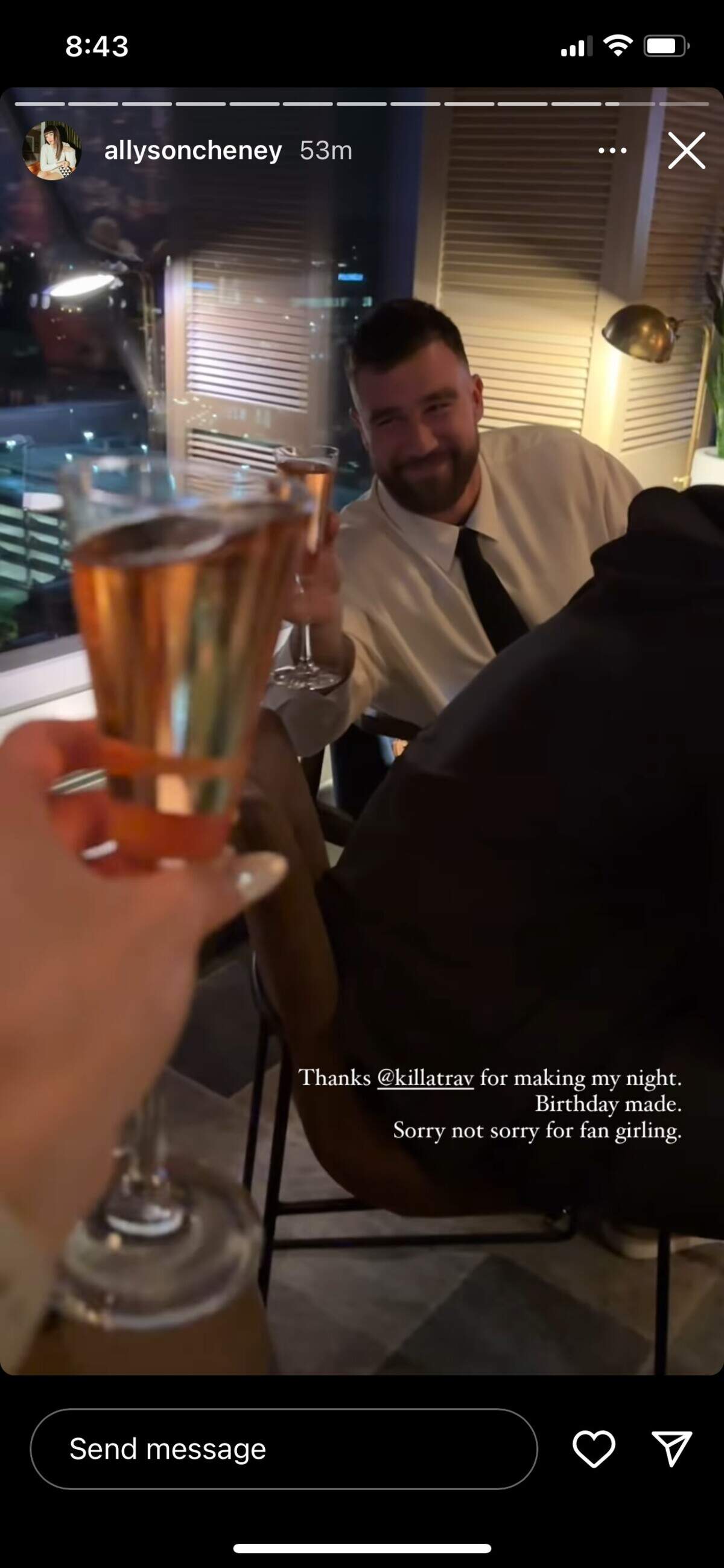 Chiefs tight end Travis Kelce toasted Allyson Cheney on her birthday.
