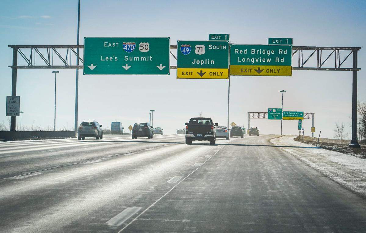 Two people died in crashes at Interstate 49 and Red Bridge Road in Kansas City.