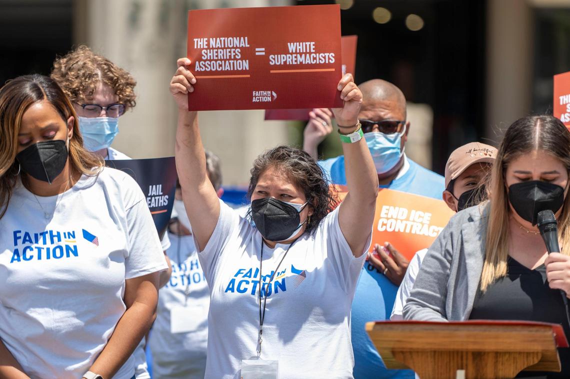 Faith leaders gathered in Kansas City on Monday to protest white supremacy in law enforcement as the National Sheriffs’ Association held its annual conference downtown. Clergy and community members spoke outside Grace and Holy Trinity Cathedral, across the street from the convention.
