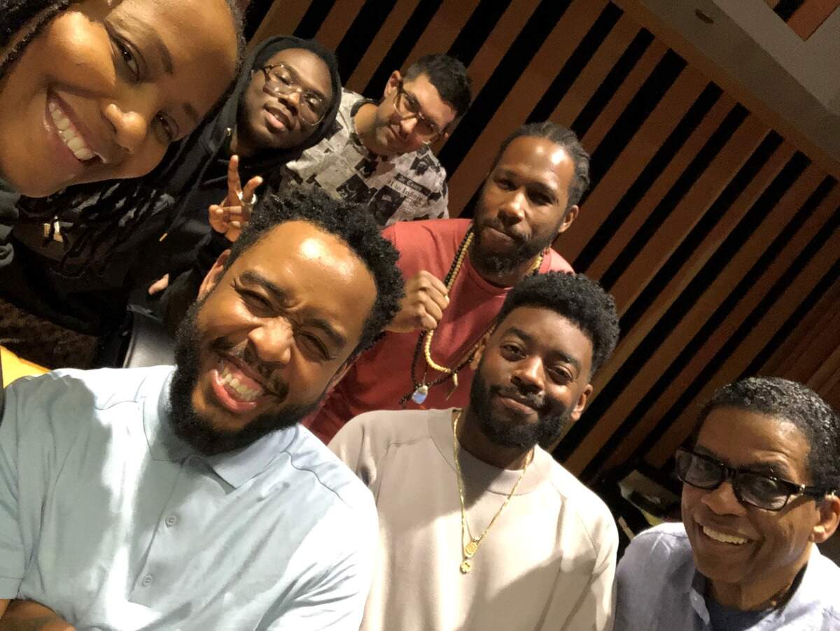 Some of the musicians Justus West has been rubbing shoulders with. Top row, from left: Lalah Hathaway, West, Mark Guiliana, Cory Henry. Bottom row, from left: Terrace Martin, Sounwave, Herbie Hancock.