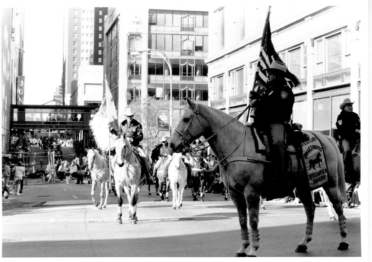 The Missouri Governor’s Mounted Guard takes part in the 1989 American Royal Parade.